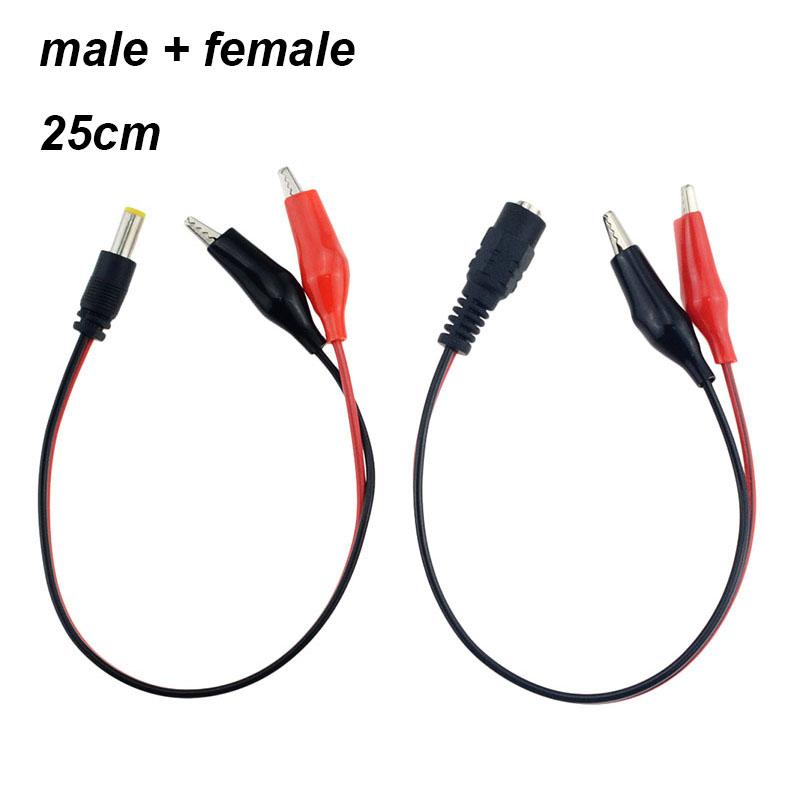 2 зажима типа «крокодил» к 1 штекерному разъему питания постоянного тока с разъемом-адаптером, провод постоянного тока 5,5*2,1 мм, зажимы «крокодил», тестовые провода