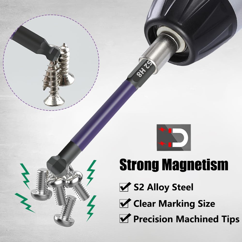 13Pcs/Set 1/4 Inch Shank S2 Alloy Steel Hexagonal Ball End Screwdriver Bits with Dual Head Socket