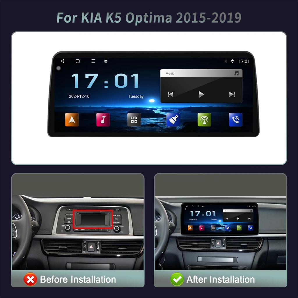 12,3-дюймовый Android 14 для KIA K5 Optima 2015 2016 2017 2018 2019 Автомагнитола Мультимедиа Навигация GPS Carplay Стерео Сенсорный экран
