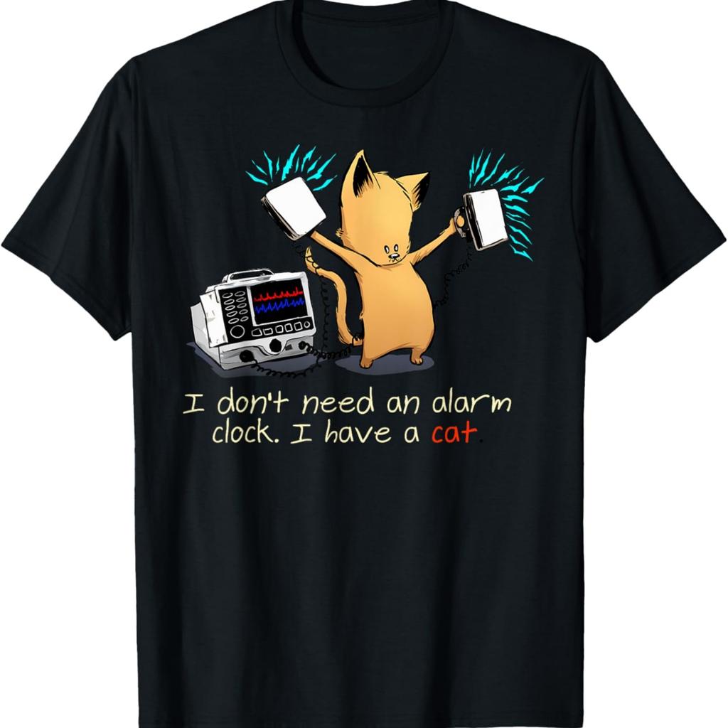 Kawaii Cats Alarm Clock Funny Sleep Lovers Graphic Tee T-Shirt