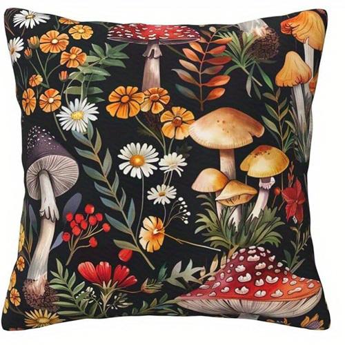 Home Decor Enchanting Mushroom & Flower Pattern Pillow Covers Pattern Cushion Cover Suitable for Sofa Bedroom Car Pillow Cover