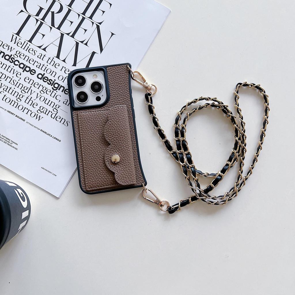 Чехол-ремешок через плечо для iPhone 15/16 Pro Max с отделением для карт и защитой от падений из кожи