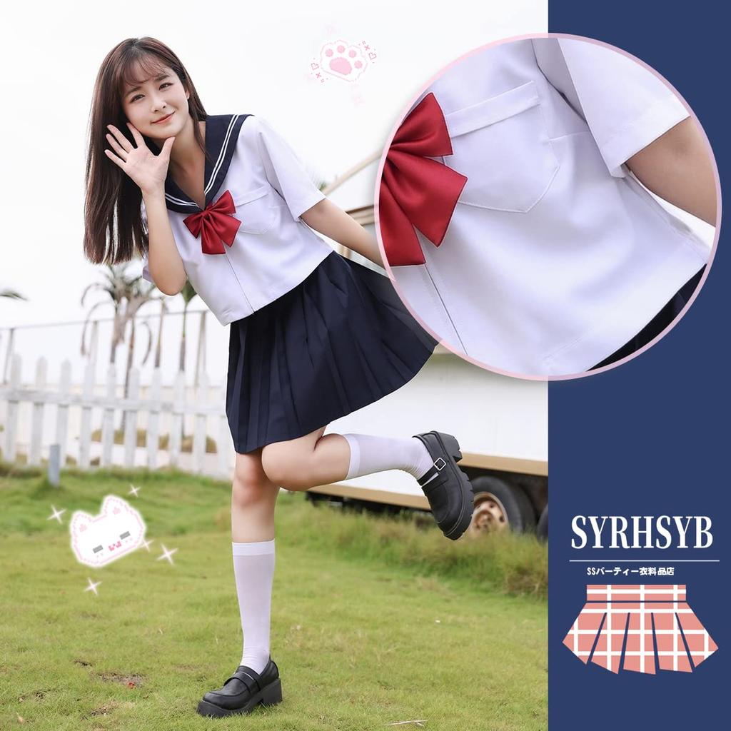 Sailor Authentic Navy Short JK High School Mini Pleated School Cultural Goldfish Knot 2 White School 3 Piece Set [SYRHSYB] Uniform, Uniform, Collar,