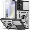 Protective Case - BOOLING - for Samsung Galaxy S24 Plus - Silver - Rotating Ring - 2 Tempered Glasses