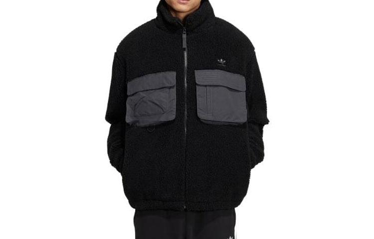 adidas Оригинальные Мужские Черные Вельветовые Куртки с Воротником-стойкой Умеренные IC8162