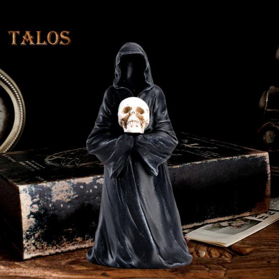 Halloween Grim Reaper Figurine Spooky Black Robe Death Ghost Resin Statue Sculpture Indoor Home Office Desktop Decoration Ornament Festival Gift