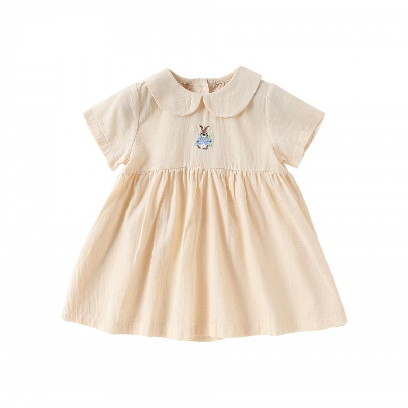 Baby Girls Cotton Short Sleeve Embroidered Dress Princess Style