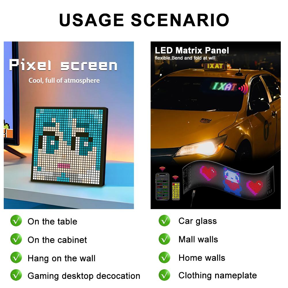LED Pixel Display Screen App Control LED Car Sign Screen with 32x32 Pixel Custom Text Pattern Animation Programmable LED Screen