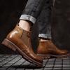 Ручная работа Плюс С Мехом Мужские Ботинки Челси Из Натуральной Кожи Высокого Качества Ретро Броги Туфли На Платформе Водонепроницаемые Ботинки Для Мужчин