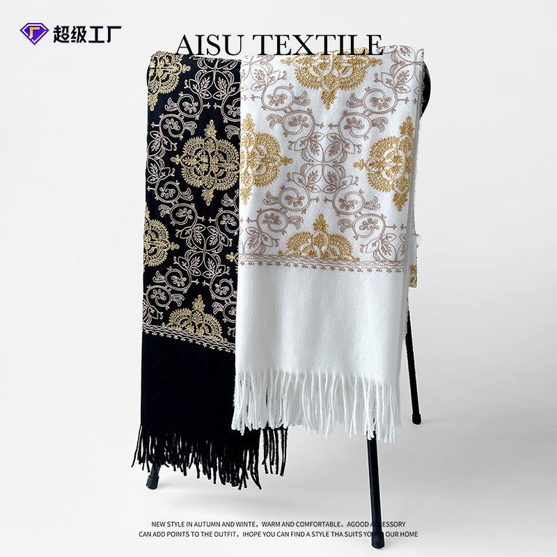 Autumn and Winter Long Imitation Cashmere Fringed Embroidered Scarf Air Conditioner Shawl Cashew Embroidered Shawl Summer Scarf Women