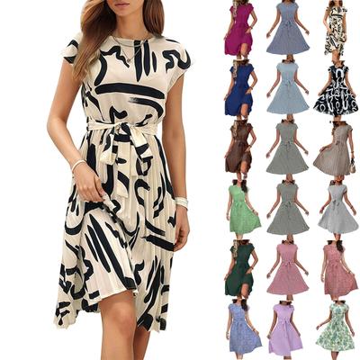 Женское повседневное свободное платье с принтом и плиссировкой на талии Платье с принтом и плиссировкой на талии