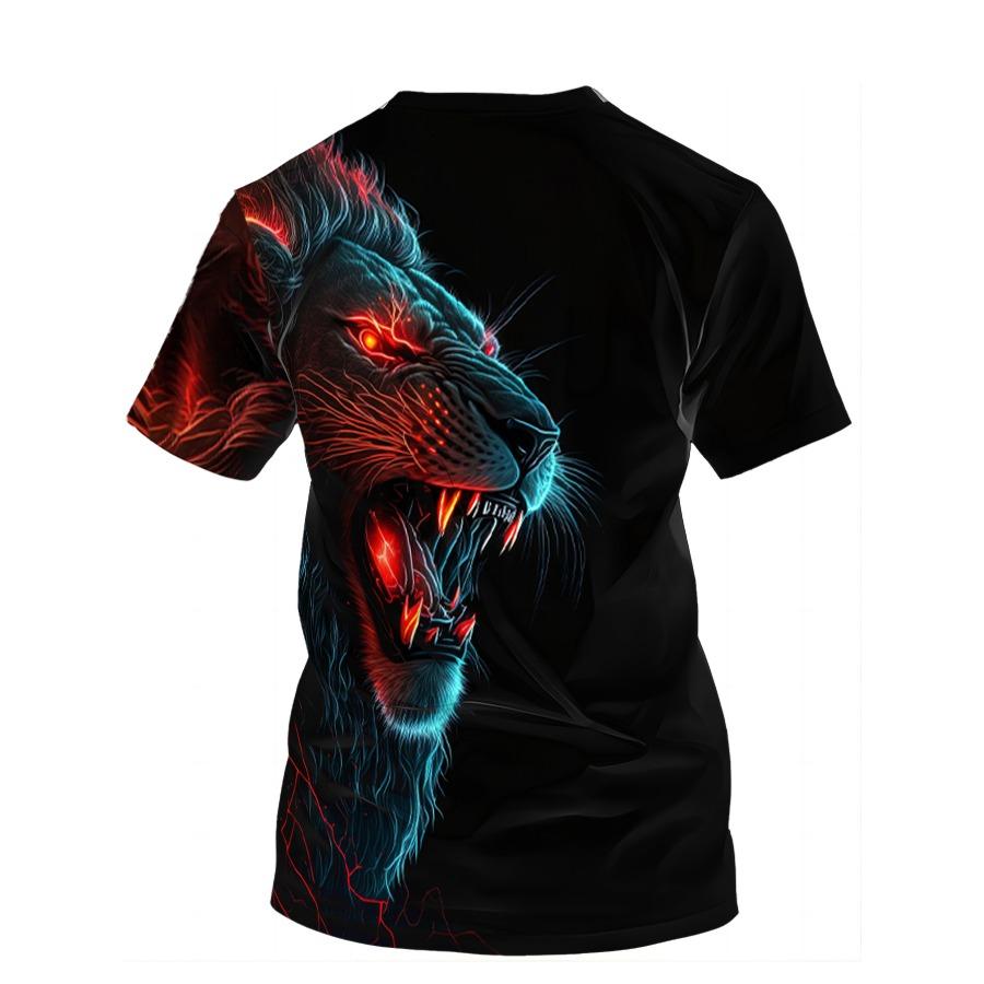Футболка с 3D принтом животных, модные футболки с рисунком льва, топы с короткими рукавами и круглым вырезом, летние дышащие мужские футболки, мужская одежда с героями мультфильмов