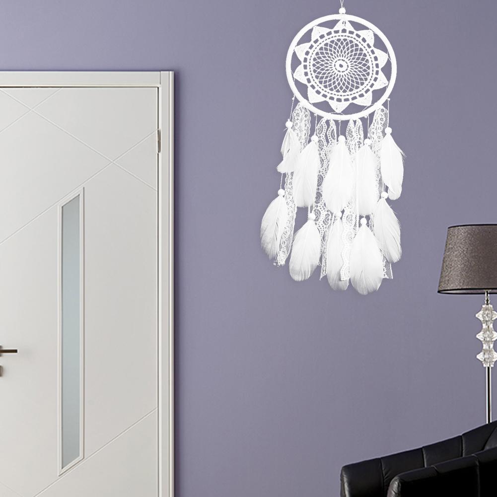 White Dream Catcher Wooden Beads Lace Pendant Feather Ornaments Lace Ribbons Wind Chime For Car Christmas Bedroom Hanging Decor