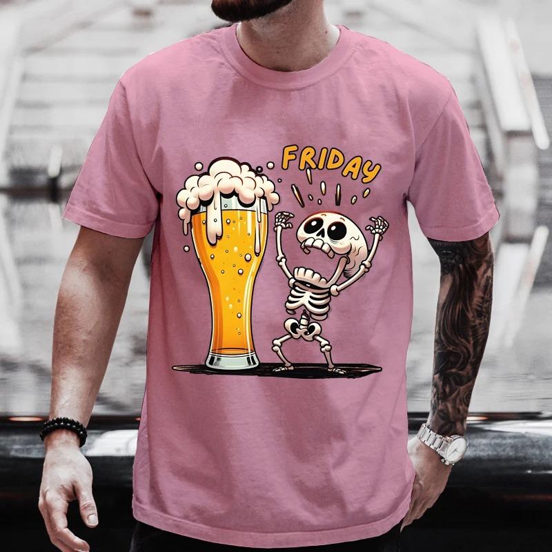 Summer Beer T-Shirts Funny 3D Skull Print T Shirt For Men Fashion New Oversized T-shirt Casual O-neck Short Sleeve Tops
