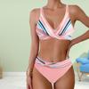 Плюс Размер Женская мода сексуальный круглый вырез розовые и синие полосы бикини комплект облегающий пляжный купальник из двух частей