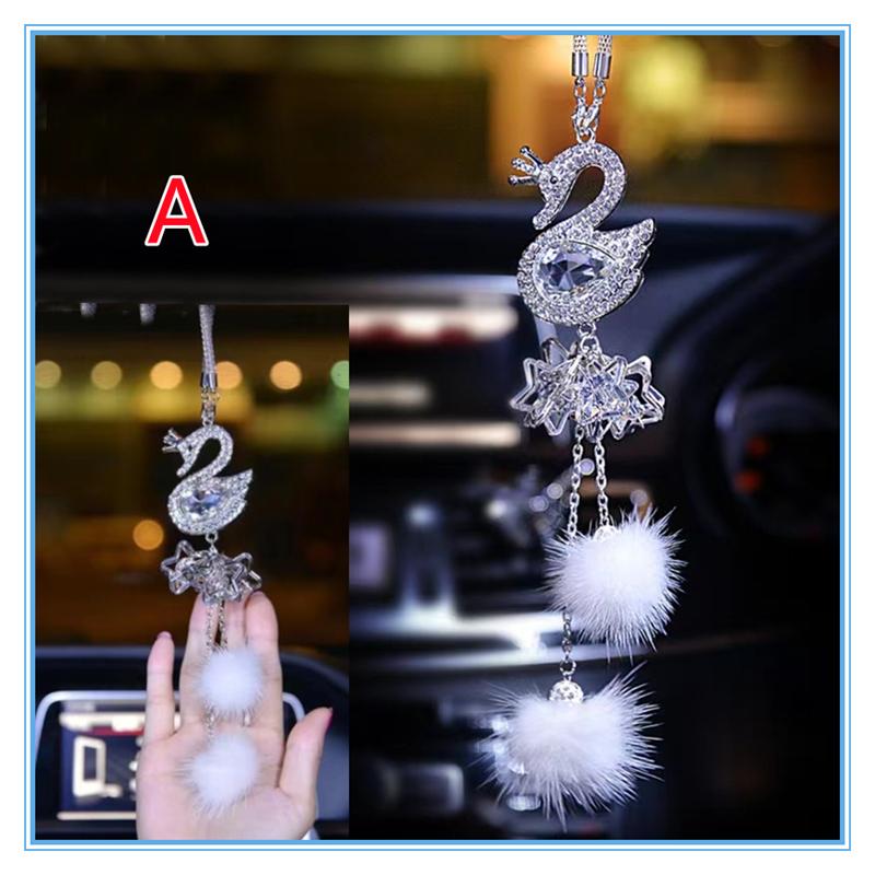 Автомобильный кулон, модный бриллиантовый хрустальный меховой шар, лиса/лебедь, элемент декора, автомобильное зеркало заднего вида, подвесные украшения для автомобиля, аксессуары