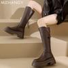 Модные женские кожаные ботинки на массивной высокой подошве до колена, ботильоны на среднем каблуке, женская обувь, тренд 2025, зимняя мода, дизайнерские мотоциклетные ботинки, Mujer Botas