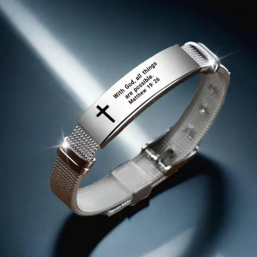 Silver Family Friendship Bracelet Adjustable Cross Braclets Bible Verse Bracelet for Men Women