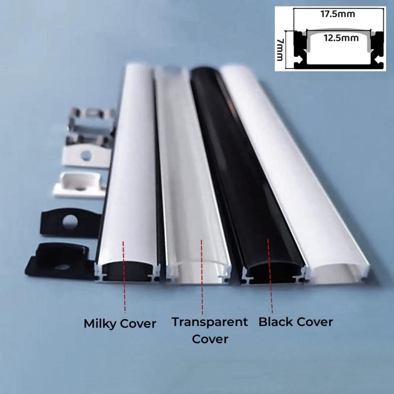 0.5m Recessed U-Type LED Aluminum Profile Silver/Black Channel Holder Milky Diffuser Closet Cabinet Shelf Linear Bar Strip Light