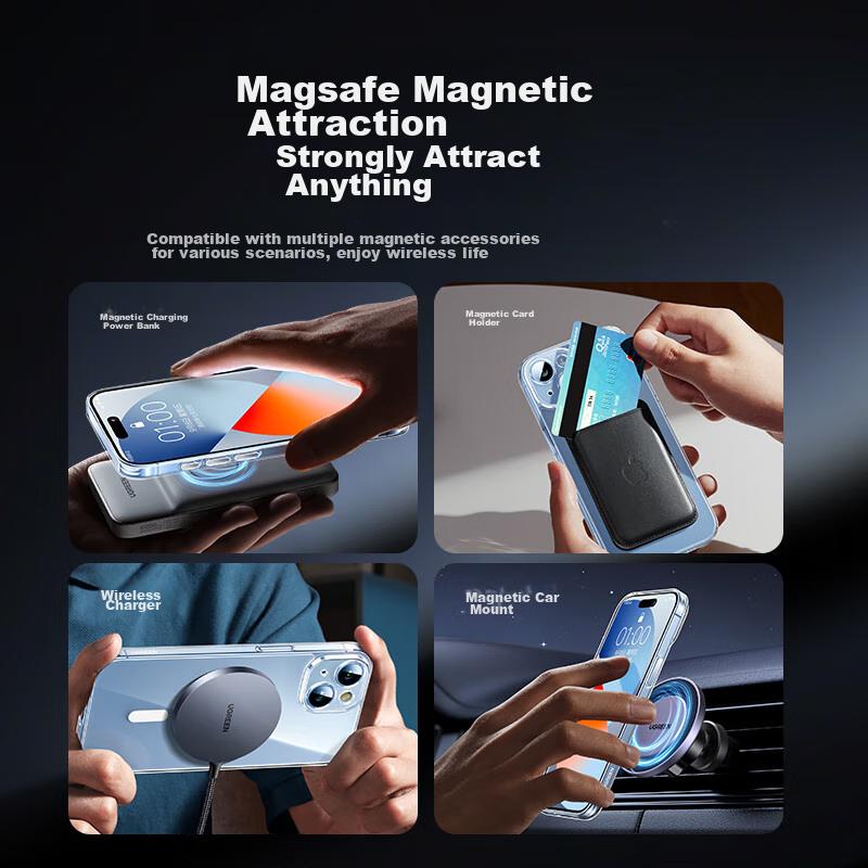 UGreen IPhone 15 Case, MagSafe for 15, Wireless Charging Ultra-Thin Heat Dissipation Airbag Anti-Scratch Anti-Shock Camera Full Protection Transparent