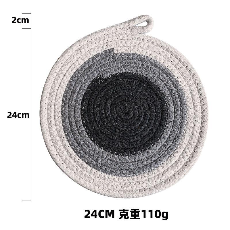 Contrasting cotton rope placemat pastoral thickened thermal insulation pad cotton and linen woven table mat household heat-resistant and anti-scalding