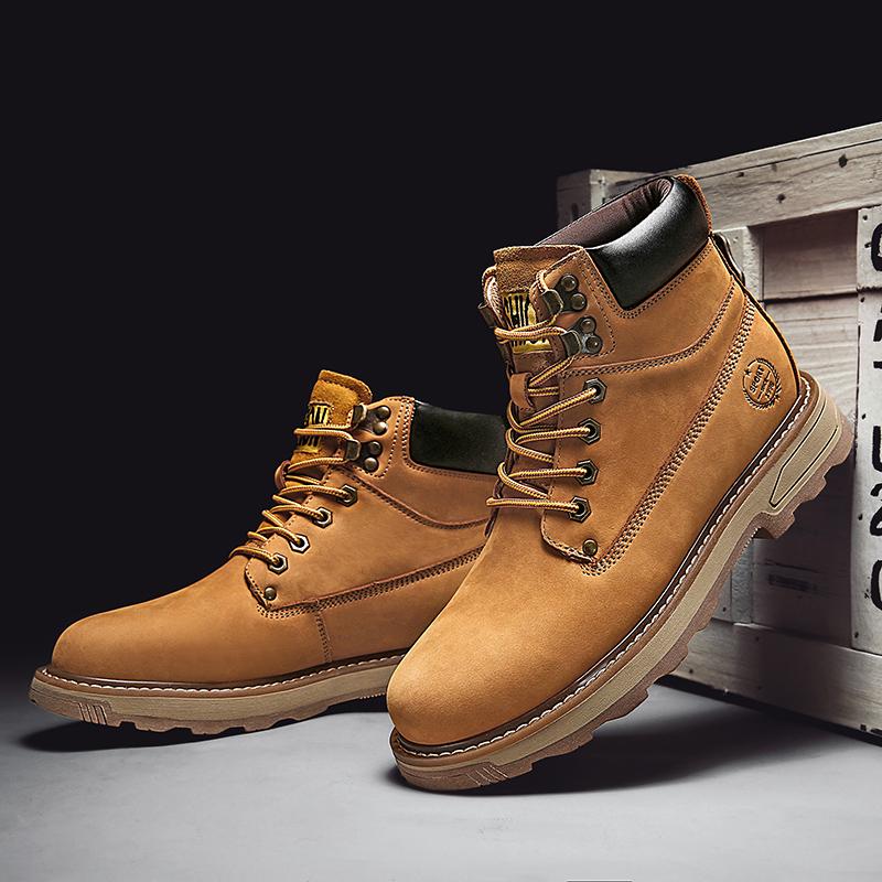 Модные уличные кожаные мужские ботинки без застежек на платформе, роскошные брендовые мужские зимние плюшевые ботинки для снега, модные универсальные мужские ботинки для мотокросса