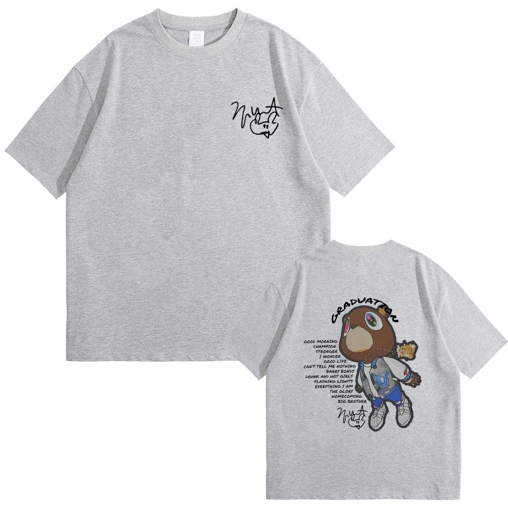 Футболка с графикой с обеих сторон Graduation рэпера Канье Уэста для мужчин и женщин, хип-хоп, оверсайз, с круглым вырезом, мужская, черные футболки Kanye