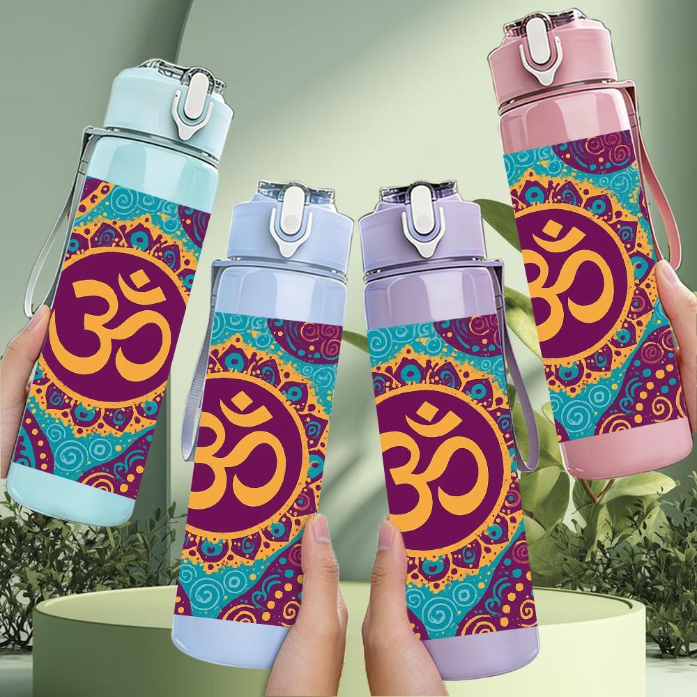 1PC Colorful Om Mandala Pattern 750ml Color Plastic Sports Water Bottle Leakproof Flip Straw Lid For Sports Office Home Use