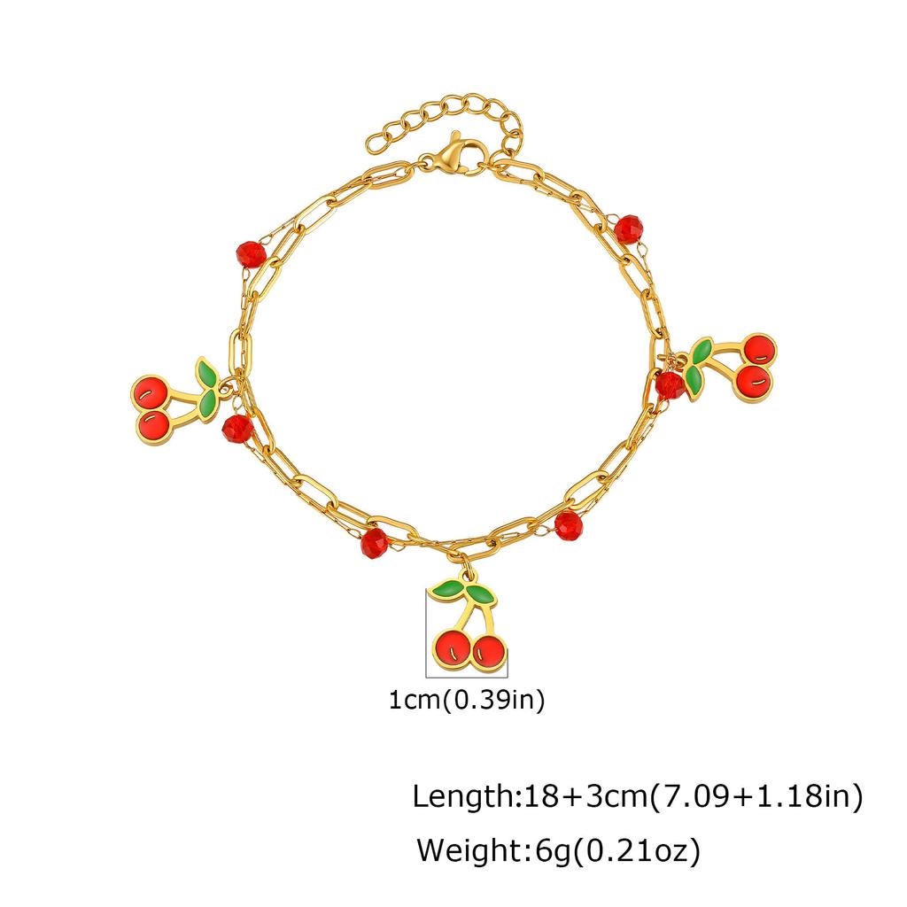 Novirassine Dainty Stainless Steel Jewelry Bracelets Gold Plated Y2K Red Cherry Fruit Pendants Jewelry Gift Set