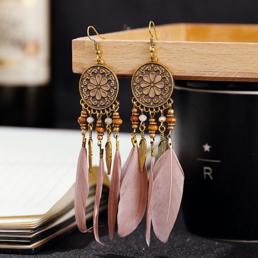 Zinc Zinc Zinc Alloy Bohemian Feather Dangle Earrings Bohemia Style Boho Drop Earrings  Girl