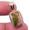 Natural Unakite Gemstone 925 Solid Sterling Silver Two Tone Pendant 1.25'' T0k70