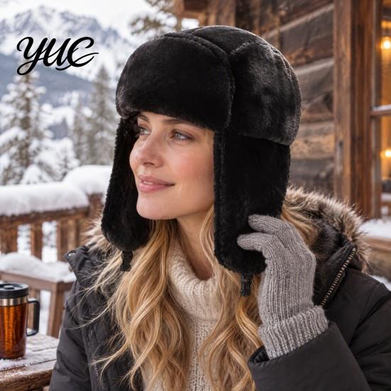 Warm Gift for Winter Ear Protection Hat, Plush Velvet Windproof Cold-proof Cap with Chin Thickened Caps Buckle, Soft Thick Imitation Rabbit