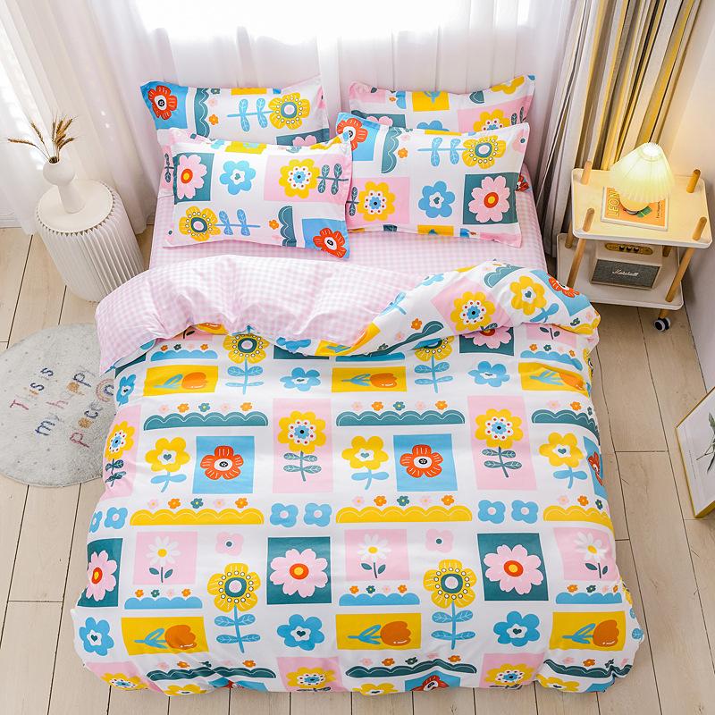 Комплект постельного белья из хлопка, 4 шт. С крышкой, наволочка для простыни, Детский комплект постельного белья с пасторальными цветами, King Queen, полный размер Twin