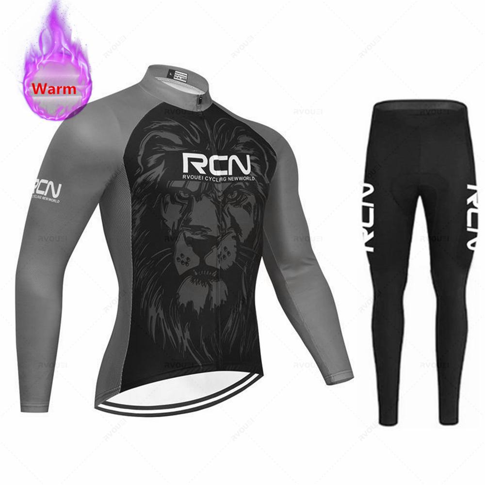 New Rcn Men Winter Cycling Clothing Long Sleeve Thermal Fleece Bicycle Jersey Set MTB Warm Bike Jersey Set Ropa Ciclismo Hombre