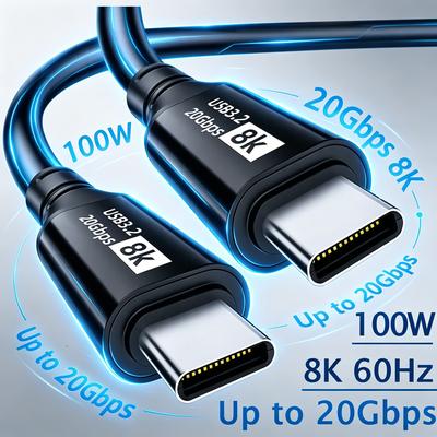 Кабель USB-C на USB-C USB 3.2 Gen 2 20 Гбит/с Высокоскоростной Data Cord Поддержка быстрой зарядки 100 Вт PD 20 В 5 А Вывод видео 8K@60 Гц Type-C SSD Внешний жесткий диск