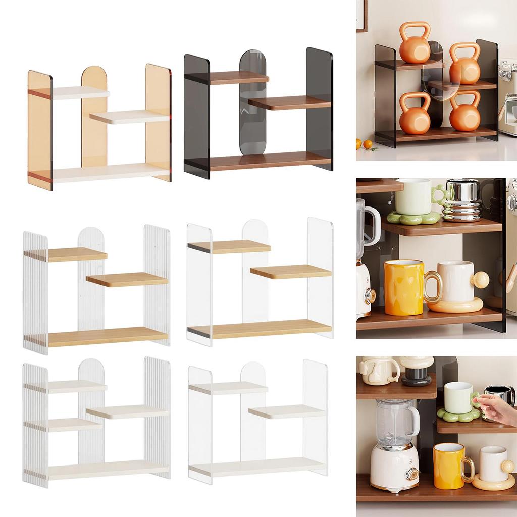 Multi Tier Coffee Tea Station Organizer Acrylic Cup Storage Shelf Display Rack for Countertop Coffee Bar