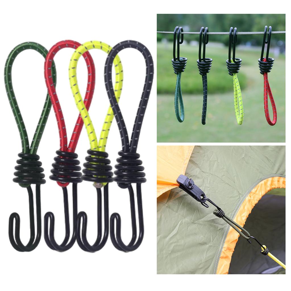 Bungee Cords with Hook Elastic Bungee Metal Shock Cord Hook Bungee Elastic Cord for Securing Camping Tarp Luggage Tent