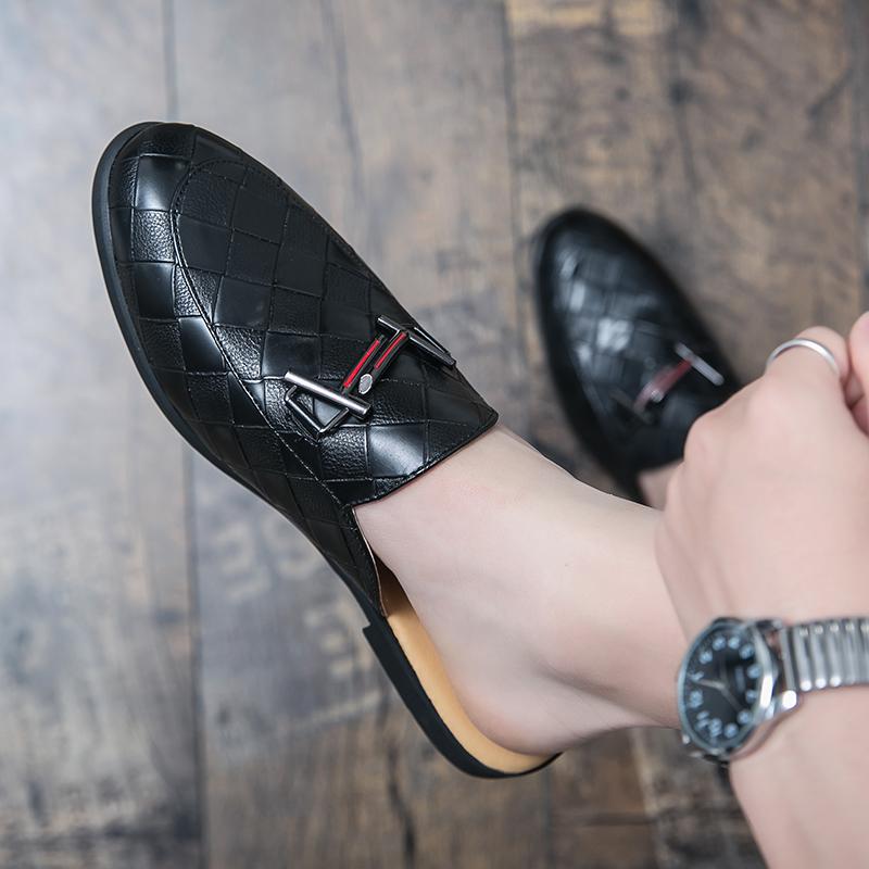 Роскошные брендовые золотые мужские тапочки-мюли с пряжкой, мужские кожаные дизайнерские туфли на плоской подошве, вечерние тапочки без застежек