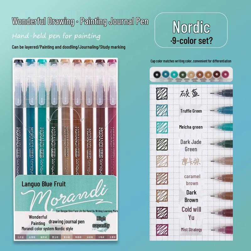 Blue Fruit Morandi Planner Pens Set: 240 Multicolored, Large Capacity, Includes Purple and Skin Tones.