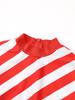 Womens Christmas Candy Cane Bodysuit Costume Mock Neck Long Sleeve Back Zipper Contrast Unitard Jumpsuit