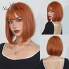 Orange Bob Wig with Bangs Synthetic Short Straight Wigs Orange Cosplay Hair for Women Party Heat Resistant Fiber Wig