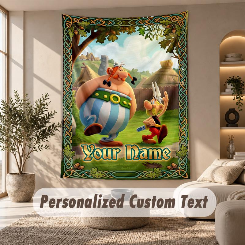 Asterix & Obelix Tapestry, Personalized Custom Text, Wall Hanging Tapestry For Living Room Home Wall Decor