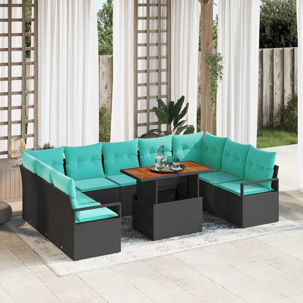 Garden Sofa Set with Cushions 10 pcs Black and Teal