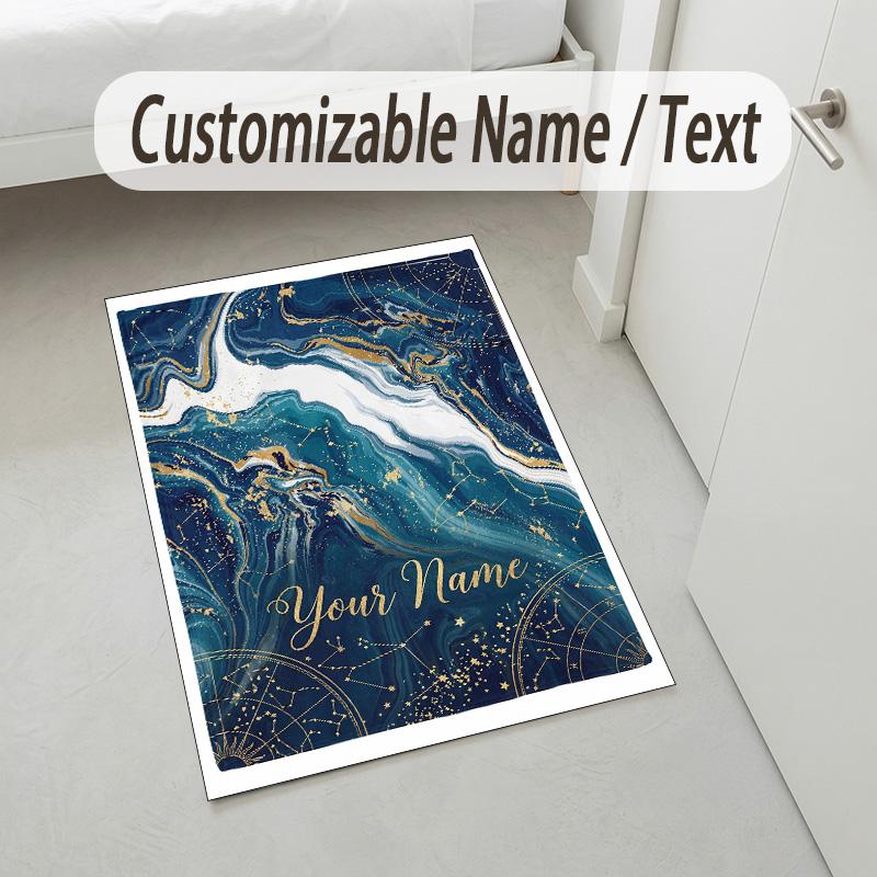 Cosmic Globe Theme Soft Crystal Velvet Rug Custom Name & Text Print Non Slip Floor Rug for Bedroom Living Room
