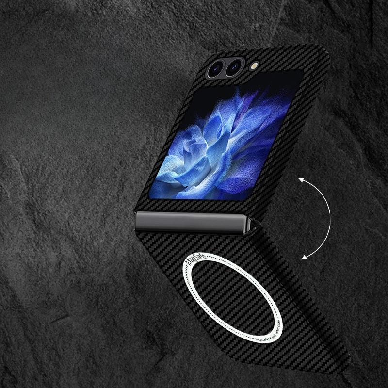 Подходит для Samsung Zflip6 Чехол для мобильного телефона с рисунком кевларового углеродного волокна Магнитная адсорбция Беспроводная зарядка Защитный чехол для Zflip3 4 5