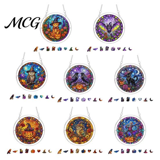 Acrylic Halloween Puzzle Suncatcher, 7.87 Inch Sun Catcher Window Cute Decorations Hanging Ornament, Ideal for Gifting and Home Decor Ornament