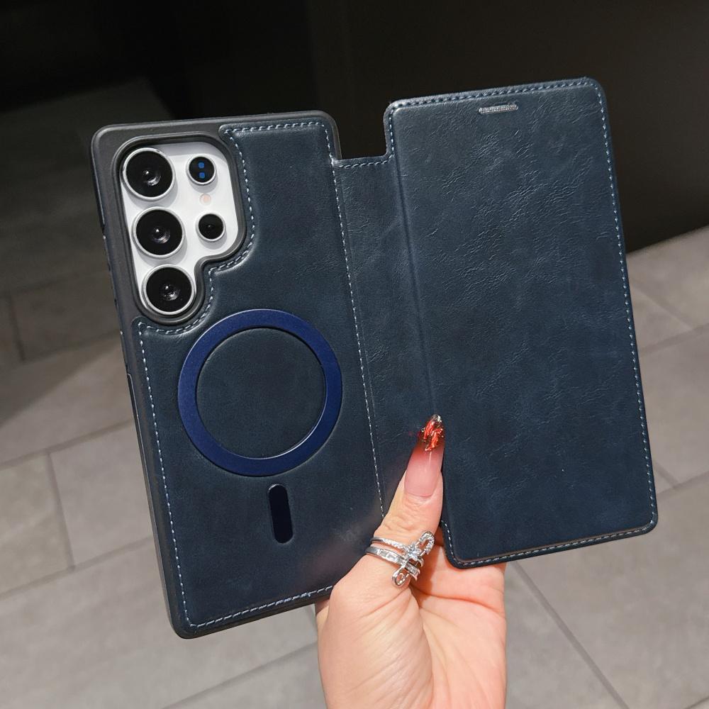 Роскошный кожаный чехол-книжка с отделением для карт для Samsung Galaxy S25 Ultra S24 S23 Plus S22 S25Edge с магнитной застежкой, откидной подставкой и держателем