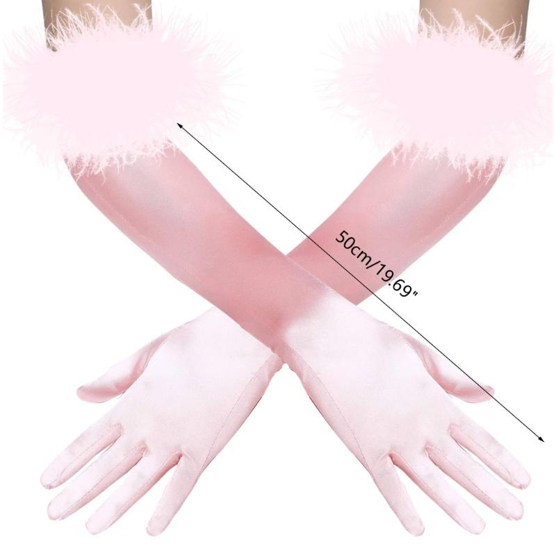Fluffy Cuff Long Sleeve Gloves Banquet Dress Gloves Solid Color Warm Polyester Elastic Autumn Winter Driving Glove