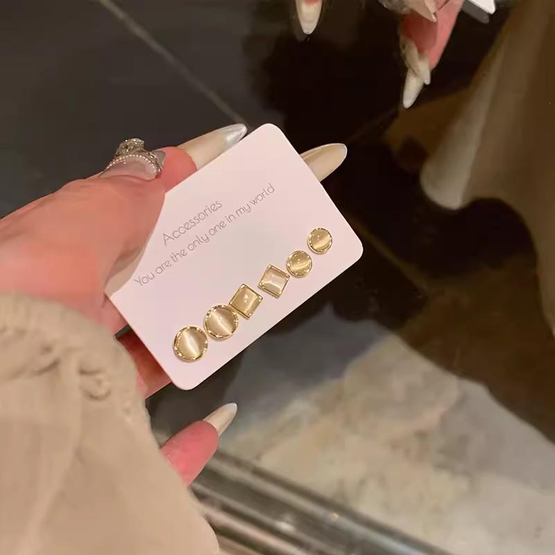 Серьги-пусеты «Кошачий глаз» с серебряной иглой: Набор из шести предметов для ухода за пирсингом ушей с дизайном хряща «без сна» для женщин.