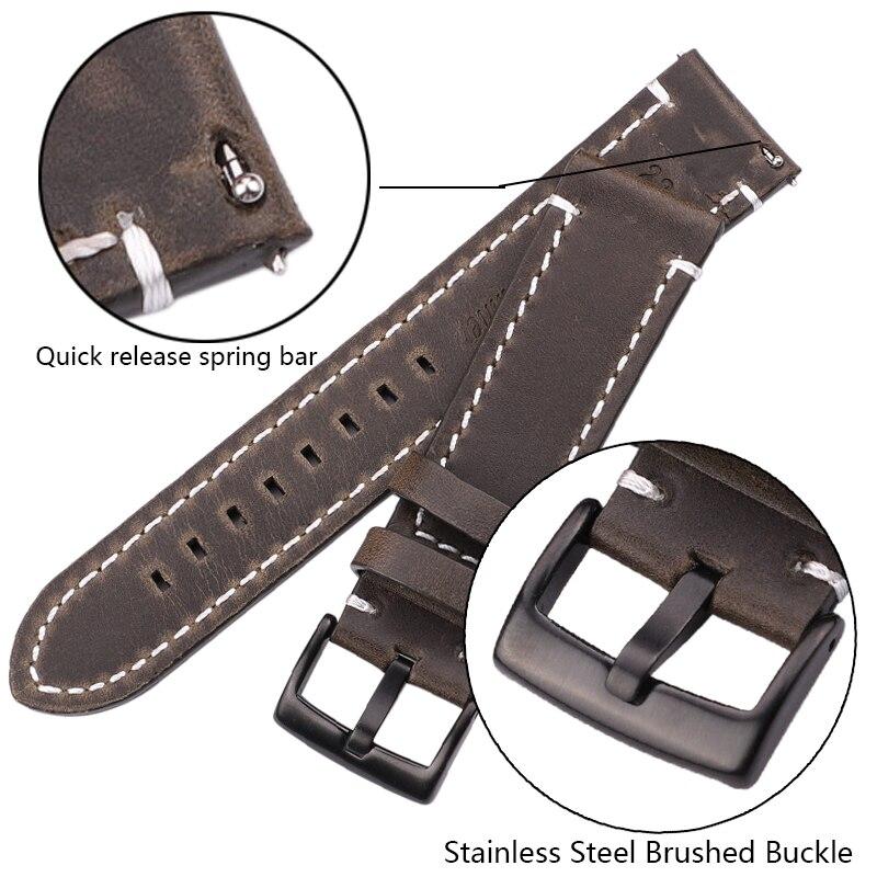 Genuine Leather Watchbands 18mm 20mm 22mm 24mm Black Dark Brown Women Men Cowhide Watch Band Strap Belt With Buckle